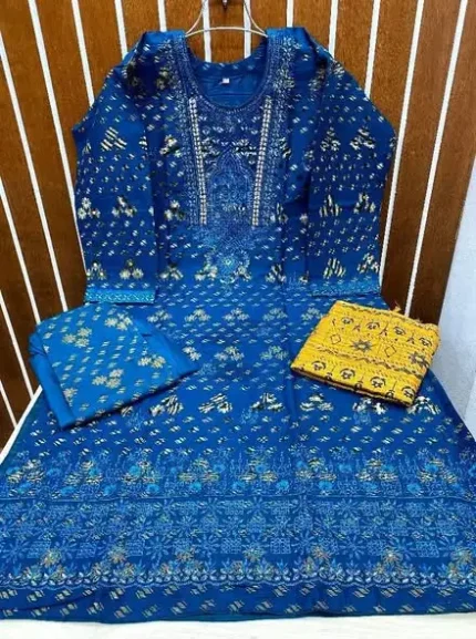 কটন কালেকশন থ্রি-পিস ড্রেস – আরামদায়ক ও স্টাইলিশ এথনিক সেট