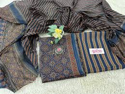 জয়পুরি কালামকারি কটন ড্রেস – এলিগেন্ট প্রিন্টেড আনস্টিচড স্যুট সেট